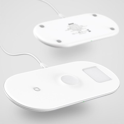 Baseus 3w1 ładowarka bezprzewodowa Qi do telefonu, Apple Watch i słuchawek AirPods 18W biały (WX3IN1-02)