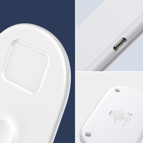 Baseus 3w1 ładowarka bezprzewodowa Qi do telefonu, Apple Watch i słuchawek AirPods 18W biały (WX3IN1-02)