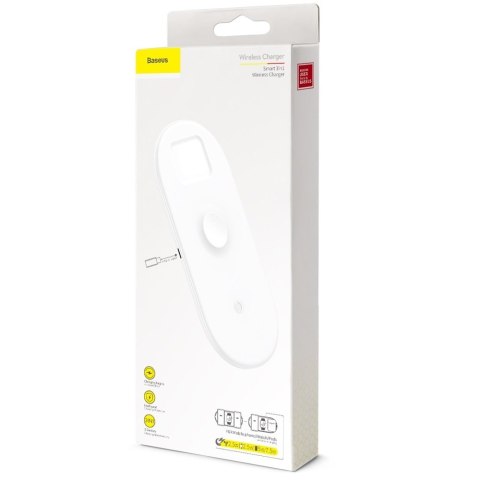Baseus 3w1 ładowarka bezprzewodowa Qi do telefonu, Apple Watch i słuchawek AirPods 18W biały (WX3IN1-02)