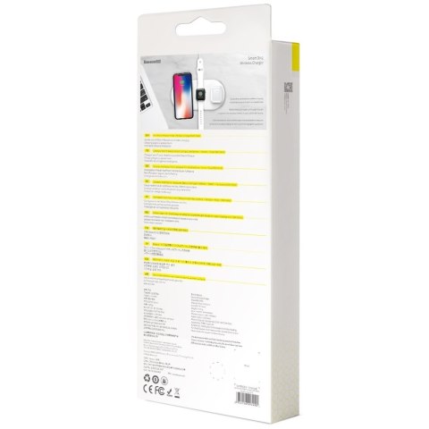 Baseus 3w1 ładowarka bezprzewodowa Qi do telefonu, Apple Watch i słuchawek AirPods 18W biały (WX3IN1-02)