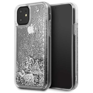 Etui Guess do iPhone 11 srebrny/silver hard case Glitter Hearts