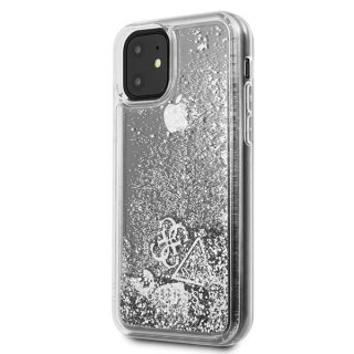 Etui Guess do iPhone 11 srebrny/silver hard case Glitter Hearts