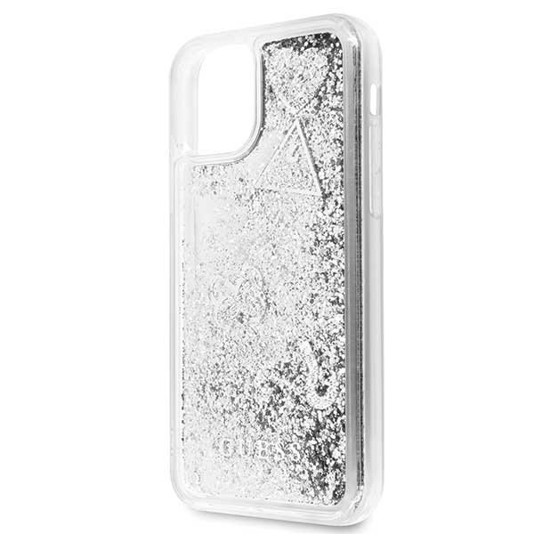 Etui Guess do iPhone 11 srebrny/silver hard case Glitter Hearts