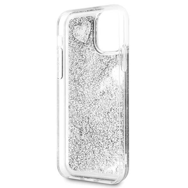 Etui Guess do iPhone 11 srebrny/silver hard case Glitter Hearts