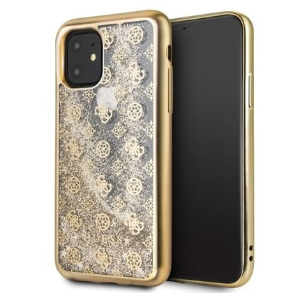 Etui Guess do iPhone 11 złoty/gold hard case 4G Peony Liquid Glitter