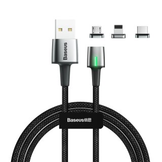 Magnetyczny kabel USB + zestaw końcówek Lightning / USB Typ C / micro USB 2A 2m czarny