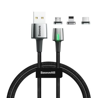 Magnetyczny kabel USB + zestaw końcówek Lightning / USB Typ C / micro USB 3A 1m czarny