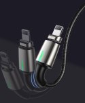 Magnetyczny kabel USB + zestaw końcówek Lightning / USB Typ C / micro USB 3A 1m czarny