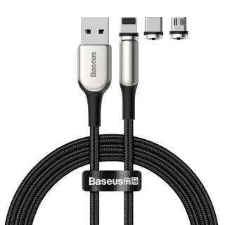 Magnetyczny kabel USB + zestaw końcówek Lightning / USB Typ C / micro USB 2A 2m czarny