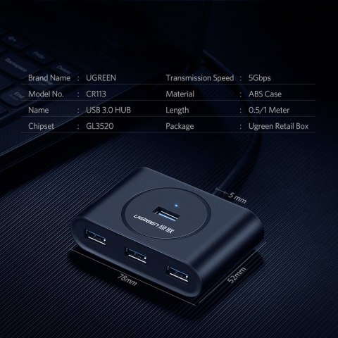 Ugreen rozdzielacz HUB 4x USB 3.0 czarny (20290)