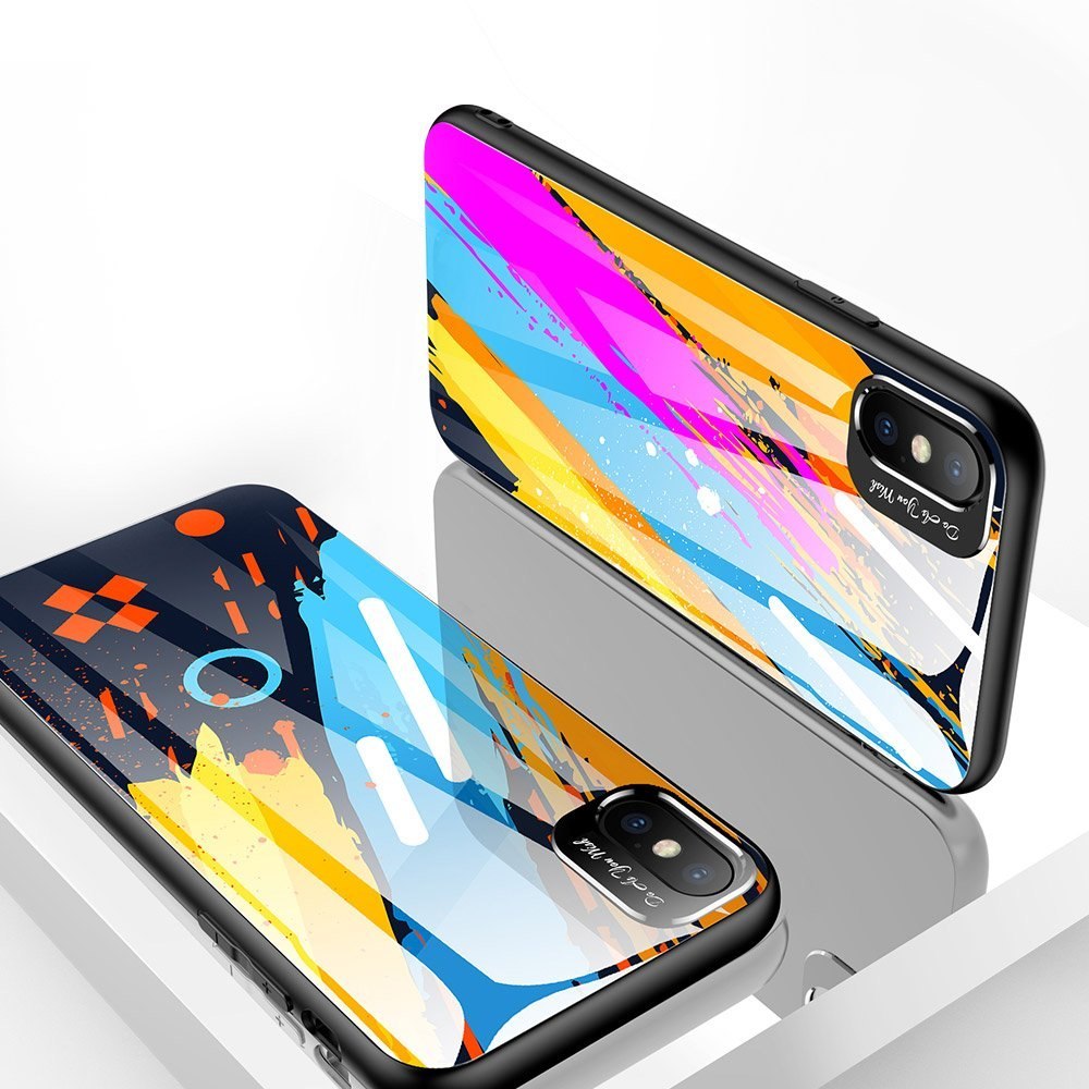 Etui nakładka ze szkła hartowanego Color Glass Case z osłoną na aparat do iPhone XS / iPhone X wzór 5
