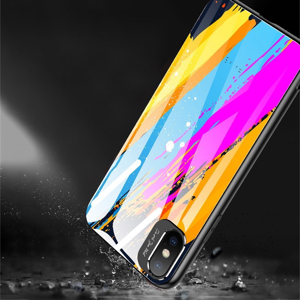 Etui nakładka ze szkła hartowanego Color Glass Case z osłoną na aparat do iPhone XS / iPhone X wzór 5