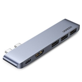 Ugreen wielofunkcyjny HUB 2x USB Typ C na USB Typ C PD (Thunderbolt 3, 100W, 4K@60 Hz, 10 Gbps) / HDMI 4K@30 Hz / 3x USB 3.0 do 