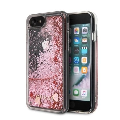 Etui Guess do iPhone 7 / 8 / SE 2020 różowy/pink hard case Liquid Glitter Hearts