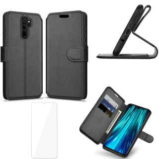 Etui magnetyczne / portfel + szkło do Xiaomi Redmi Note 8 Pro czarny