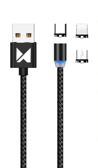 KABEL MAGNETYCZNY 3w1 micro USB / Lightning / USB typ C czarny