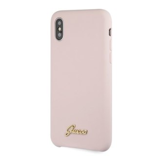 Etui Guess do iPhone X / Xs jasnoróżowy hard case Silicone Vintage Gold Logo