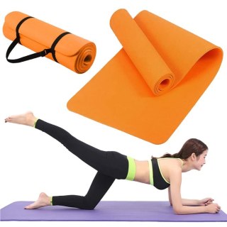 Mata gimnastyczna do ćwiczeń 181 cm x 63 cm x 1 cm joga pilates kolor pomarańczowy