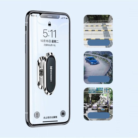 Wozinsky samoprzylepny magnetyczny uchwyt samochodowy 360 na deskę rozdzielczą srebrny (WMH-06)