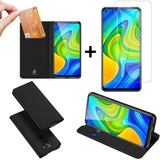 Etui Dux Ducis z klapką+ szkło płaskie do Xiaomi Redmi Note 9 / Redmi 10X czarny