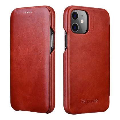 Skórzane etui ICarer Curved Edge Vintage Folio do iPhone 12 / 12 Pro czerwony