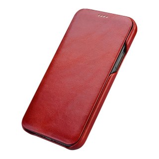 Skórzane etui ICarer Curved Edge Vintage Folio do iPhone 12 / 12 Pro czerwony