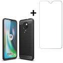 Etui Carbon + Szkło Płaskie do Motorola Moto G9 Play / E7 Plus