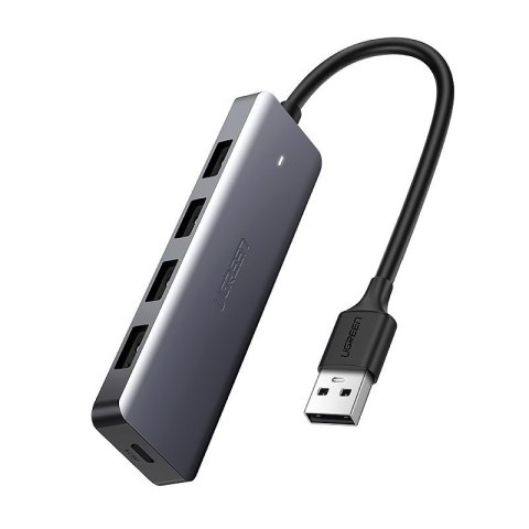 Ugreen rozdzielacz HUB USB - 4x USB 3.2 Gen 1 z portem zasilania micro USB + adapter USB Bluetooth 4.0 szary (CM219 70336)