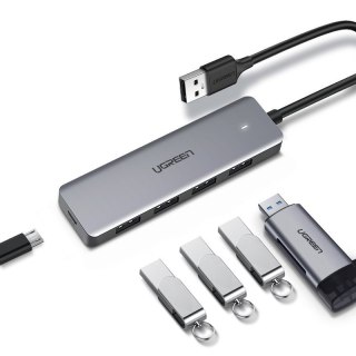Ugreen rozdzielacz HUB USB - 4x USB 3.2 Gen 1 z portem zasilania micro USB + adapter USB Bluetooth 4.0 szary (CM219 70336)