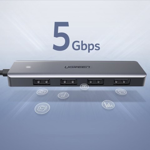 Ugreen rozdzielacz HUB USB - 4x USB 3.2 Gen 1 z portem zasilania micro USB + adapter USB Bluetooth 4.0 szary (CM219 70336)