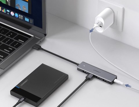 Ugreen rozdzielacz HUB USB - 4x USB 3.2 Gen 1 z portem zasilania micro USB + adapter USB Bluetooth 4.0 szary (CM219 70336)