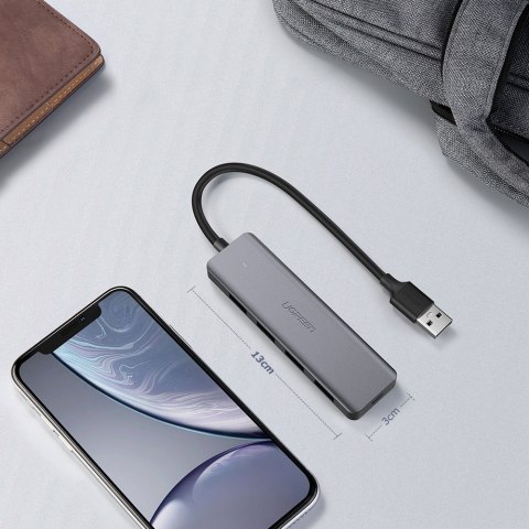 Ugreen rozdzielacz HUB USB - 4x USB 3.2 Gen 1 z portem zasilania micro USB + adapter USB Bluetooth 4.0 szary (CM219 70336)