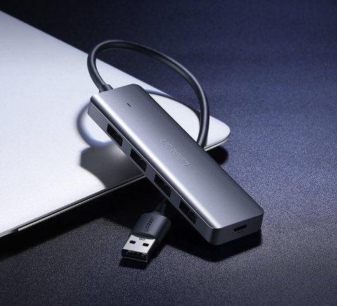 Ugreen rozdzielacz HUB USB - 4x USB 3.2 Gen 1 z portem zasilania micro USB + adapter USB Bluetooth 4.0 szary (CM219 70336)