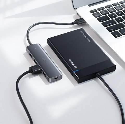 Ugreen rozdzielacz HUB USB - 4x USB 3.2 Gen 1 z portem zasilania micro USB + adapter USB Bluetooth 4.0 szary (CM219 70336)