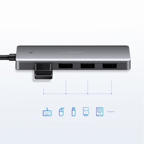 Ugreen rozdzielacz HUB USB - 4x USB 3.2 Gen 1 z portem zasilania micro USB + adapter USB Bluetooth 4.0 szary (CM219 70336)