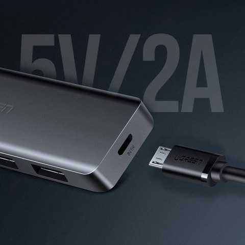 Ugreen rozdzielacz HUB USB - 4x USB 3.2 Gen 1 z portem zasilania micro USB + adapter USB Bluetooth 4.0 szary (CM219 70336)