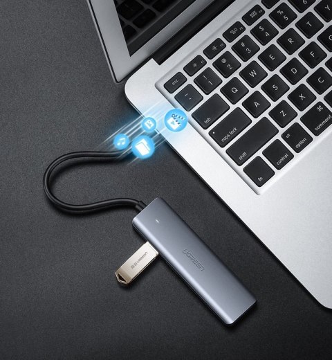 Ugreen rozdzielacz HUB USB - 4x USB 3.2 Gen 1 z portem zasilania micro USB + adapter USB Bluetooth 4.0 szary (CM219 70336)