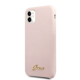 Oryginalne Etui Guess do iPhone 11 jasnoróżowy/light pink hard case Silicone Vintage Gold LogoGuess