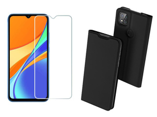 Etui Dux Ducis + szkło płaskie do Xiaomi Redmi 9C czarny