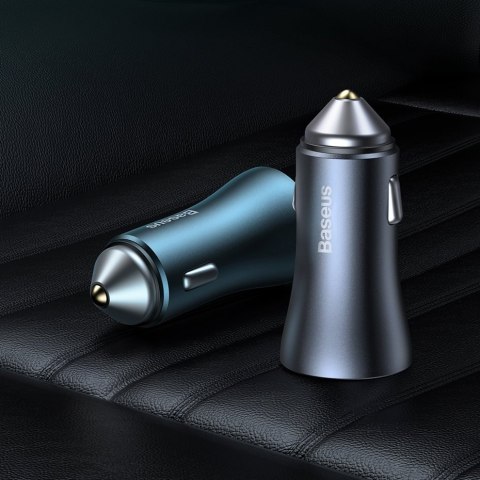 Baseus Golden Contactor Pro szybka ładowarka samochodowa 2x USB 40 W Quick Charge SCP FCP AFC + kabel USB - USB Typ C szary (TZC