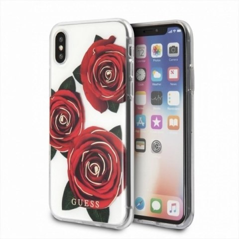 Oryginalne Etui Guess do iPhone X transparent hard case Flower Desire red rose