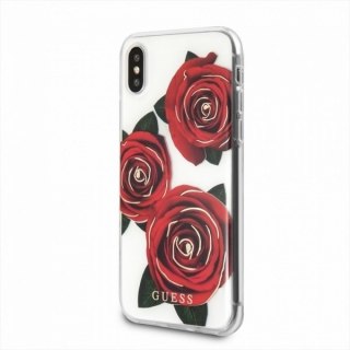 Oryginalne Etui Guess do iPhone X transparent hard case Flower Desire red rose