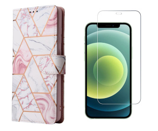 Etui z Klapką Wallet Marble + Szkło Płaskie do iPhone 12 / 12 Pro