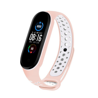 Opaska do Xiaomi Mi Band 5 / 6 dots różowo-biały