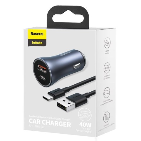 Szybka ładowarka samochodowa USB Typ C / USB 40 W Power Delivery 3.0 Quick Charge