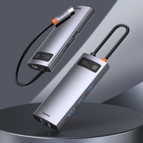 Baseus Metal Gleam 6w1 wielofunkcyjny hub USB Typ C - USB Typ C Power Delivery 100 W / HDMI 4K 30 Hz / 3x USB 3.2 Gen 1 / RJ45 1