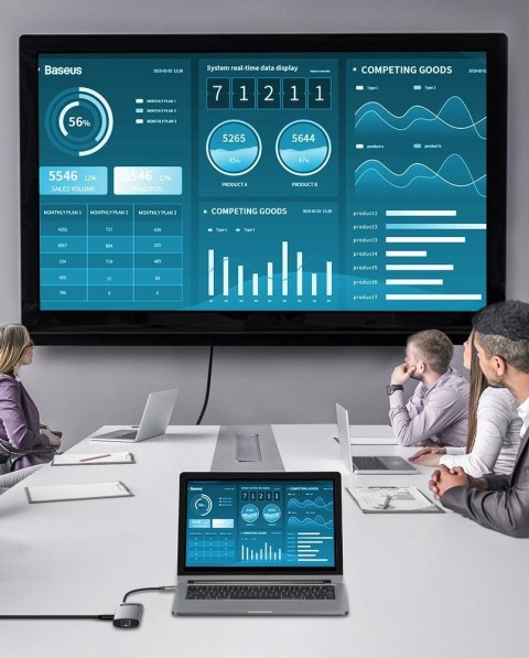 Baseus Metal Gleam 6w1 wielofunkcyjny hub USB Typ C - USB Typ C Power Delivery 100 W / HDMI 4K 30 Hz / 3x USB 3.2 Gen 1 / RJ45 1