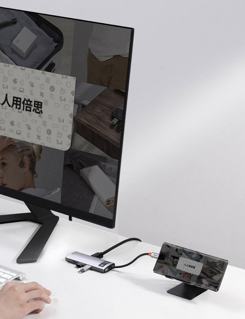 Baseus Metal Gleam 6w1 wielofunkcyjny hub USB Typ C - USB Typ C Power Delivery 100 W / HDMI 4K 30 Hz / 3x USB 3.2 Gen 1 / RJ45 1