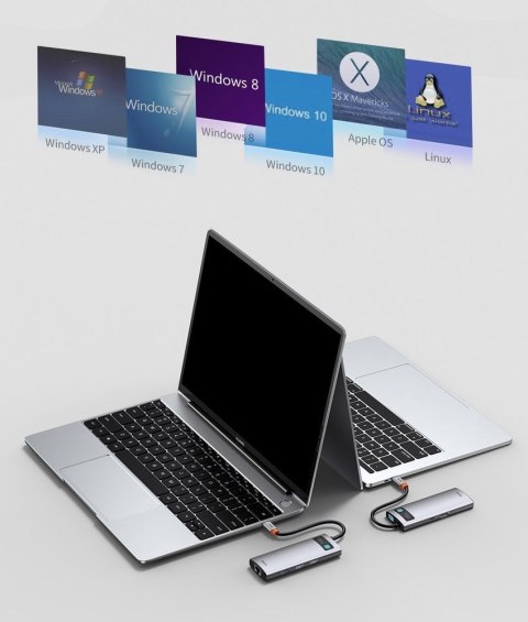 Baseus Metal Gleam 6w1 wielofunkcyjny hub USB Typ C - USB Typ C Power Delivery 100 W / HDMI 4K 30 Hz / 3x USB 3.2 Gen 1 / RJ45 1