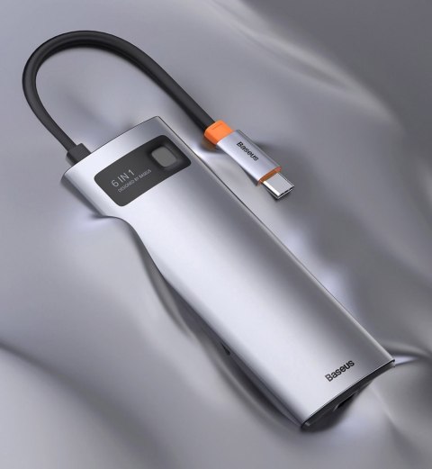 Baseus Metal Gleam 6w1 wielofunkcyjny hub USB Typ C - USB Typ C Power Delivery 100 W / HDMI 4K 30 Hz / 3x USB 3.2 Gen 1 / RJ45 1